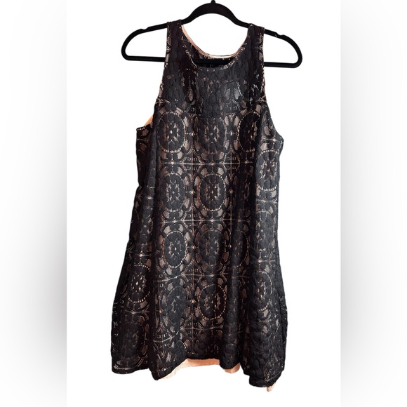 FREE PEOPLE Black Sleeveless Lace‎ Overlay Dress with Back Cutouts S/P - Picture 1 of 13